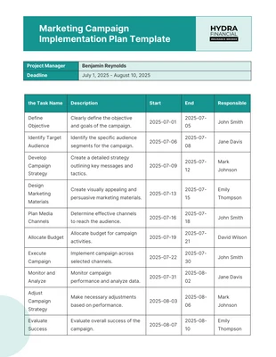 Free  Template: Marketing Implementation Plan Template