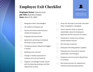 business interactive Template: Employee Exit or Termination Checklist Template 