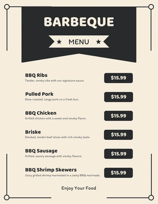 Free  Template: Black Cream Classic BBQ Food Menu