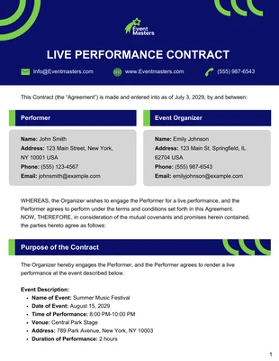 Free  Template: Live Performance Contract Template