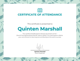 Free  Template: Teal Floral Abstract Church Certificate of Attendance Template