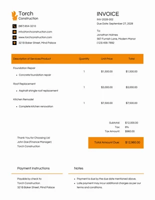 business  Template: White Mustard Construction Invoice Template