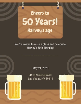 Free  Template: Brown Vintage Classic Retro Cheers 50th Birthday Invitation