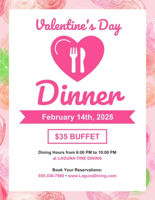 Free  Template: Floral Romantic Valentine's Day Dinner Flyer Template