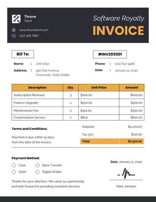 business  Template: Software Royalty Bill Format Invoice Template