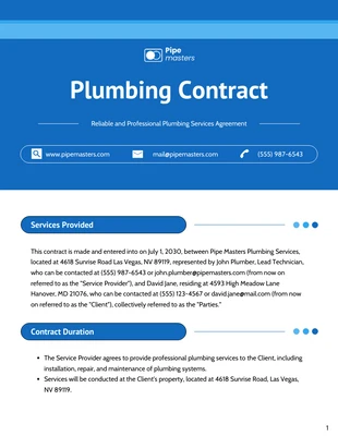 Free  Template: Plumbing Contract Template