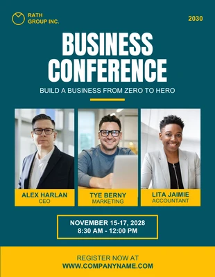 Free  Template: Teal And Yellow Simple Professional Business Conference Poster