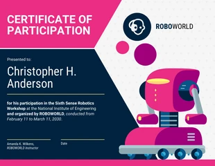 premium  Template: Robotics Engineering Certificate of Participation Template