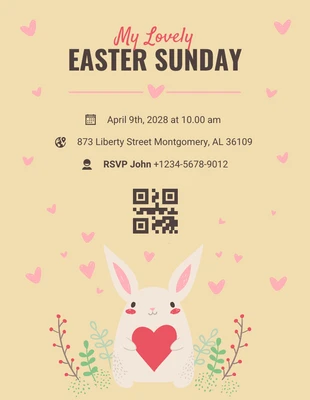 Free  Template: Yellow Simple Illustration Easter Sunday Invitation