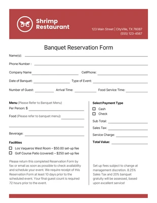 business  Template: Banquet Reservation Form Template