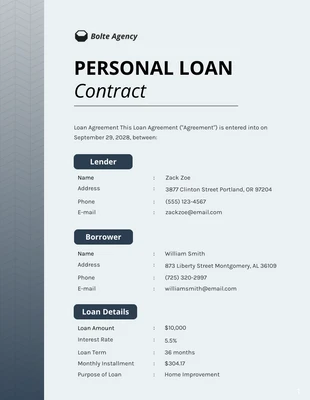 Free  Template: Gradient Personal Loan Contract Template