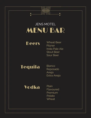 Free  Template: Elegant Gold and Black Menu Bar on Motel Poster Template