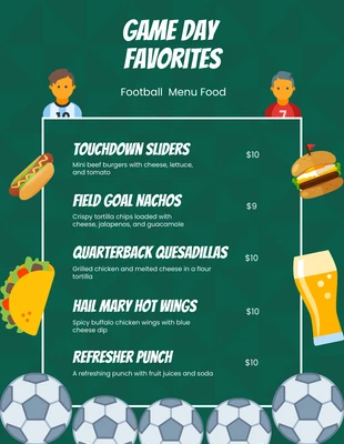 Free  Template: Green Football Food Menu Poster