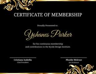 Free  Template: Black Gold Vintage institute Membership Certificate Template