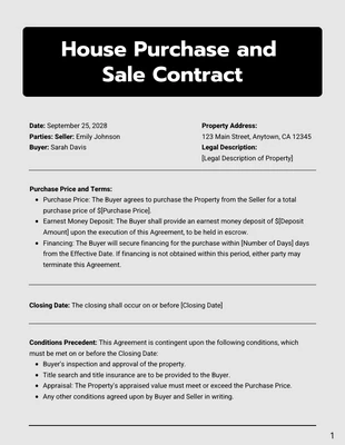 Free  Template: Simple House Purchase and Sale Contract Template