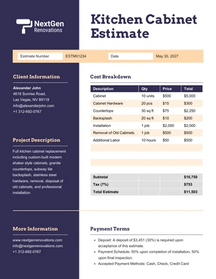 business  Template: Kitchen Cabinet Estimate Template