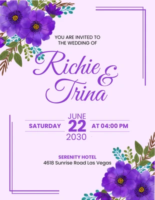 Free  Template: Purple Floral Wedding Invitation Flyer Template