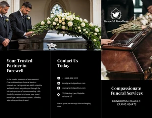 Free  Template: Dark Blue Funeral Service Tri-fold Brochure Template