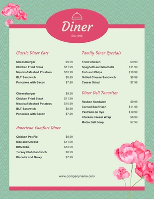 Free  Template: Romantic Retro Diner Menus