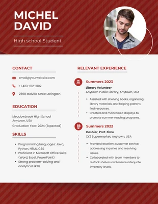 Free  Template: Red High School Student Resume Template