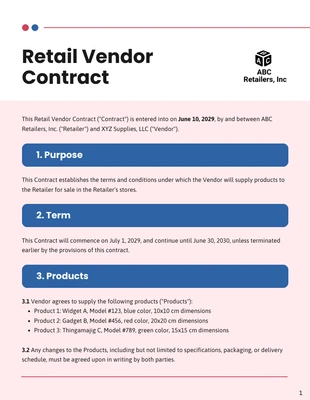 Free  Template: Retail Vendor Contract Template