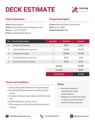 Free  Template: Deck Estimate Template