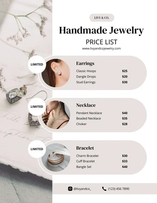 business  Template: Handmade Jewelry Price List Template