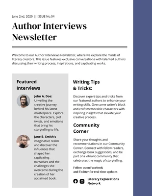 Free  Template: Author Interviews Newsletter Template