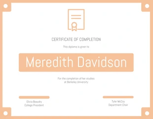 premium  Template: Peach Diploma Course Certificate of Completion Template