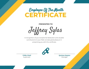 business  Template: White Teal Employee of The Month Certificate Template