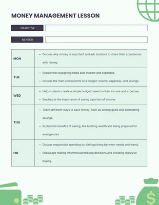 Free  Template: Money Management Lesson Template