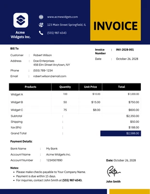 business  Template: Blue Yellow Commercial Invoice Template