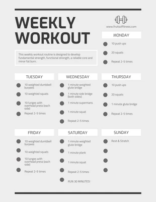 Free interactive Template: Monochrome Weekly Workout Schedule