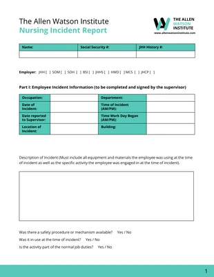 premium  Template: Nursing Incident Report Example Template