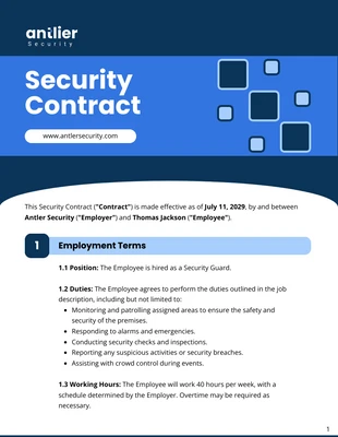 Free  Template: Security Contract Template