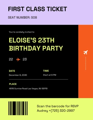 Free  Template: Black Neon Colorful Boarding Pass Invitation Letter