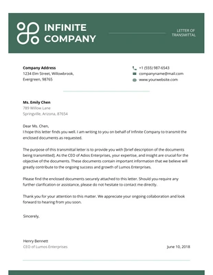 Free  Template: Dark Green Modern Transmittal Letter