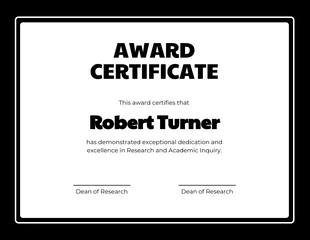 Free  Template: Black White Simple Research Award Certificate Template