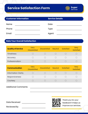 business  Template: Service Satisfaction Survey Form Template