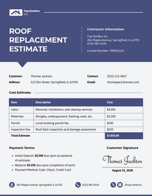 premium  Template: Roof Replacement Estimate