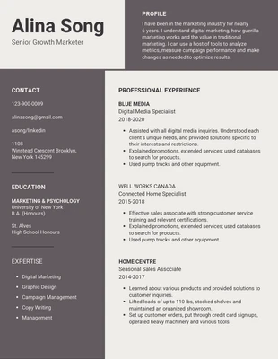 business  Template: Simple Growth Marketing Resume Template