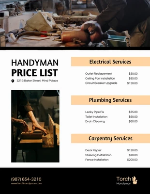 premium  Template: Black Cream Handyman Price List Template