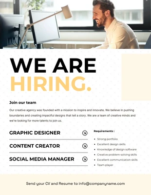 Free  Template: Cream and White Job Hiring Poster