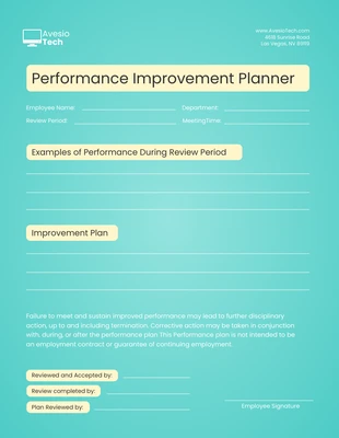 Free  Template: Yellow Green Performance Improvement Plan Template