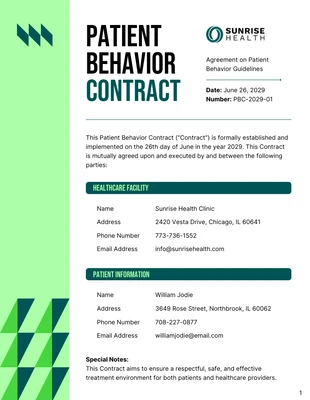 business  Template: Patient Behavior Contract Template