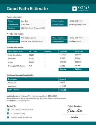 business  Template: Good Faith Estimate Template