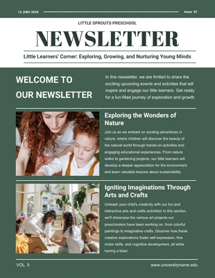 Free  Template: Green White Preschool Newsletter Template