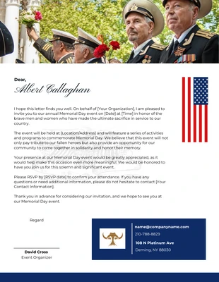 Free  Template: White and Blue Memorial Day Event Invitation Letterhead