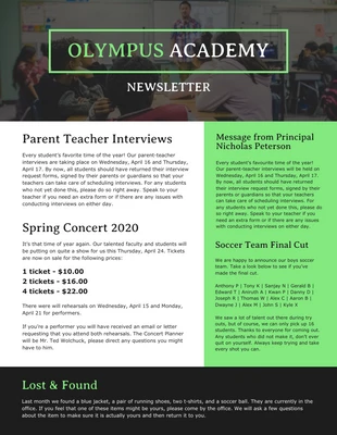 Free  Template: Green Black Academy Newsletter Template