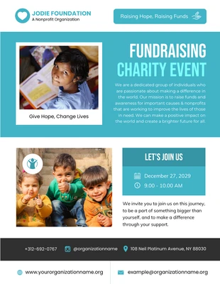 Free  Template: Fountain Blue Fundraising Event Flyer Template